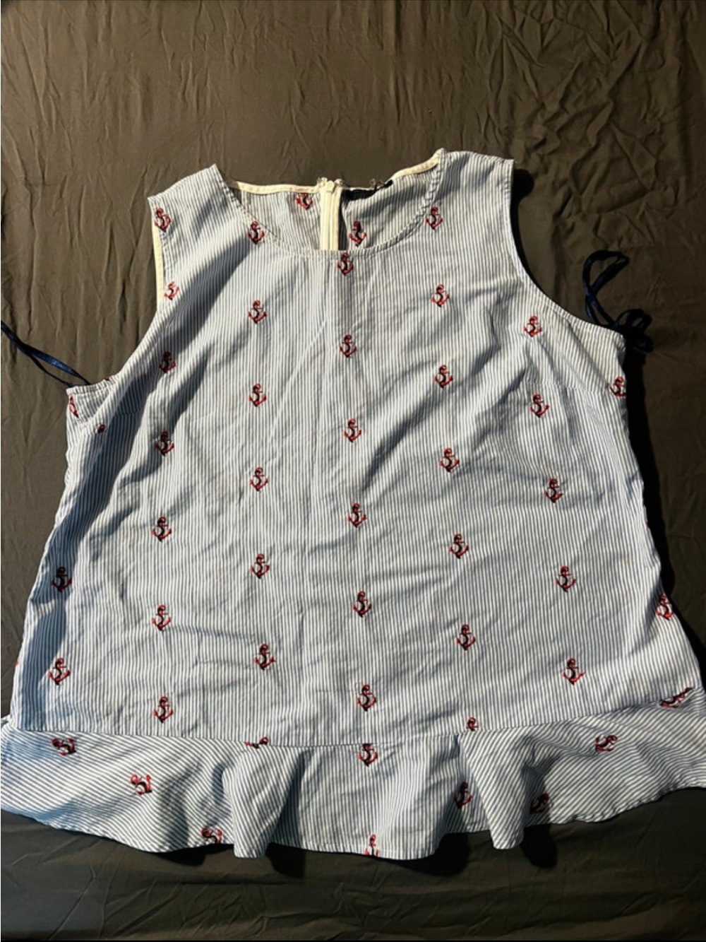 Tommy Hilfiger Light Blue & White Striped Anchor Peplum Tank